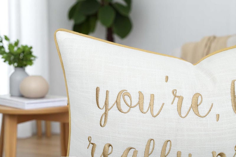 YugTex Romantic Couple Love Sentiment Embroidered Decorative Sayings Lumbar Accent Throw Pillowcase - Really Pretty Phrase Decor for Wedding, Anniversary, Valentine - 12x20 Inches, Ivory - Image 3